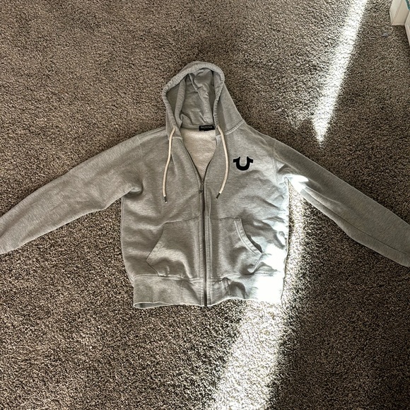 Grey True Religion zip up hoodie size S/P